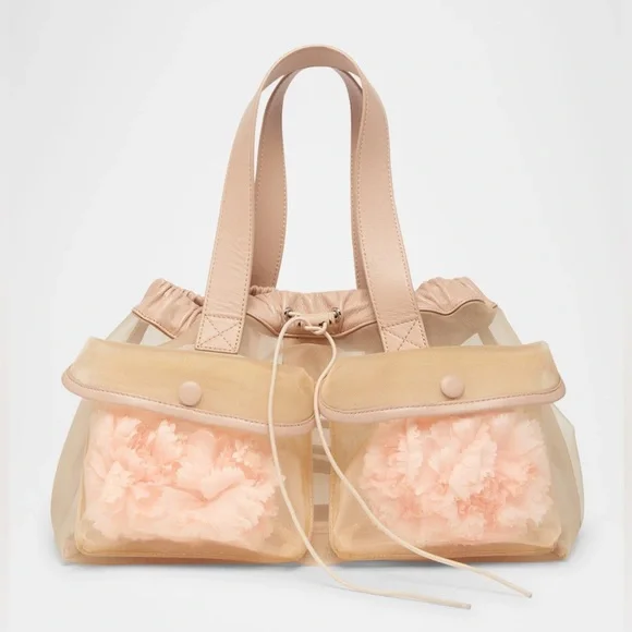 Simone Rocha Sheer Stuffed Carnation Drawstring Top-Handle Bag - Picture 1 of 4